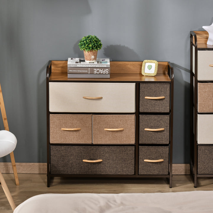 Cómoda com 7 Gavetas de Tecido Amovíveis e Dobráveis Móvel Organizador com Estrutura Metálica e Antitombo para Sala Entrada Quarto 80x29x78,5 cm Multicolor