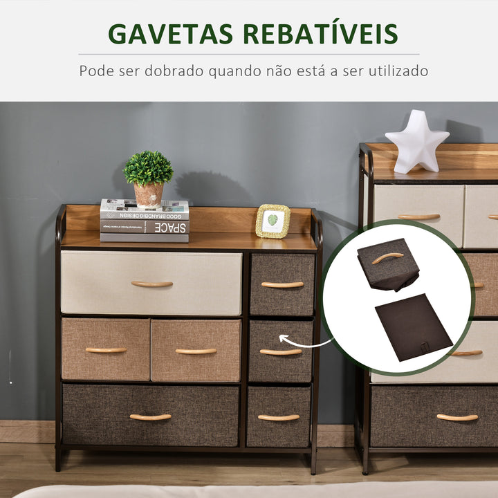 Cómoda com 7 Gavetas de Tecido Amovíveis e Dobráveis Móvel Organizador com Estrutura Metálica e Antitombo para Sala Entrada Quarto 80x29x78,5 cm Multicolor