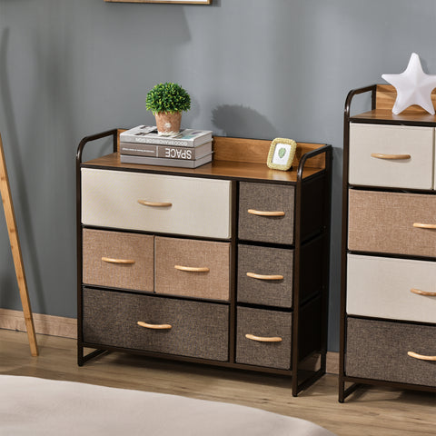 Cómoda com 7 Gavetas de Tecido Amovíveis e Dobráveis Móvel Organizador com Estrutura Metálica e Antitombo para Sala Entrada Quarto 80x29x78,5 cm Multicolor