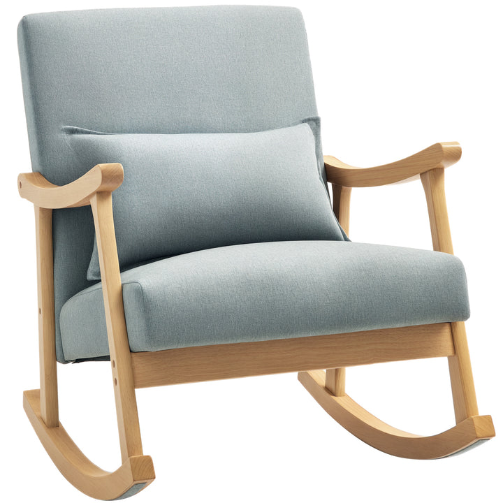 Poltrona Baloiço Moderna Poltrona de Amamentação com Almofada Lombar Encosto Amplo e Base de Madeira Carga 120 kg Poltrona Baloiço para Sala de Estar Dormitório 65x87x84 cm Cinza Claro