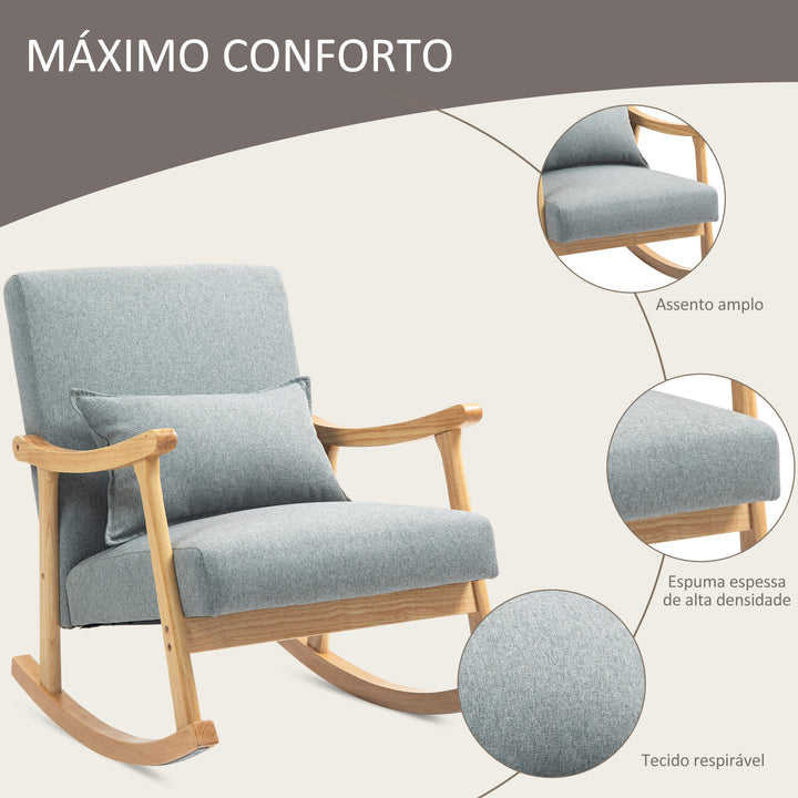 Poltrona Baloiço Moderna Poltrona de Amamentação com Almofada Lombar Encosto Amplo e Base de Madeira Carga 120 kg Poltrona Baloiço para Sala de Estar Dormitório 65x87x84 cm Cinza Claro