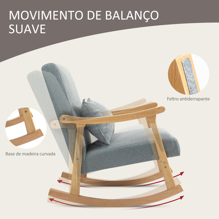 Poltrona Baloiço Moderna Poltrona de Amamentação com Almofada Lombar Encosto Amplo e Base de Madeira Carga 120 kg Poltrona Baloiço para Sala de Estar Dormitório 65x87x84 cm Cinza Claro