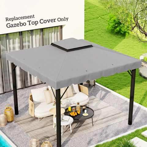 Toldo de Substituição para Pérgola 300x300 cm Teto de Substituição para Pérgolas Exterior com Duplo Teto e 8 Orifícios de Drenagem Cinza Claro