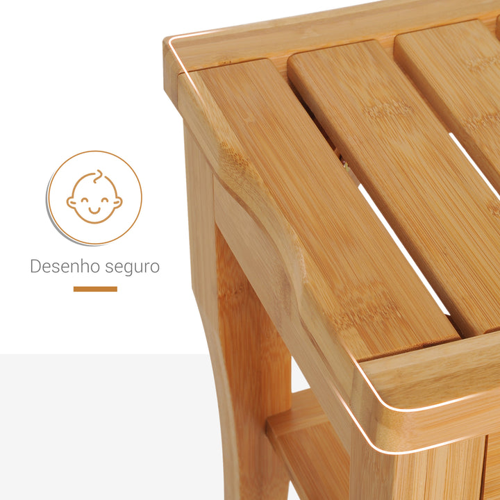 Banco para Casa de Banho de Bambu com Prateleira de Arrumação Banco de Banho Antiderrapante Impermeável e Resistente Banco de Duche para Casa Sala Quarto SPA 47,5x26x44,5 cm Madeira
