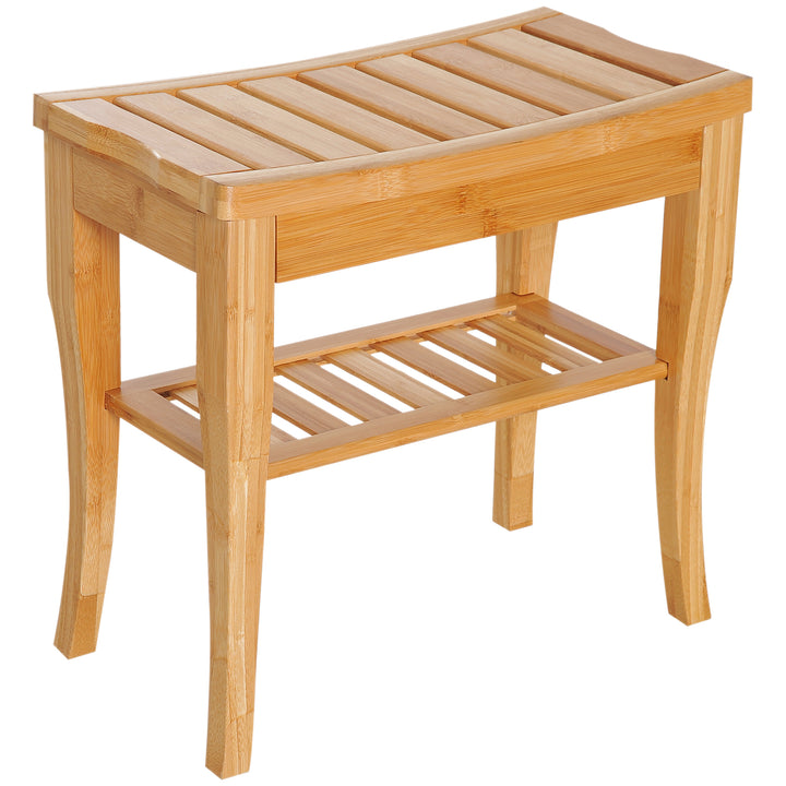 Banco para Casa de Banho de Bambu com Prateleira de Arrumação Banco de Banho Antiderrapante Impermeável e Resistente Banco de Duche para Casa Sala Quarto SPA 47,5x26x44,5 cm Madeira