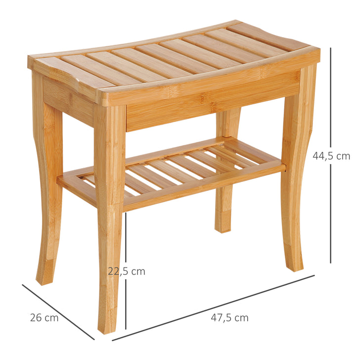 Banco para Casa de Banho de Bambu com Prateleira de Arrumação Banco de Banho Antiderrapante Impermeável e Resistente Banco de Duche para Casa Sala Quarto SPA 47,5x26x44,5 cm Madeira