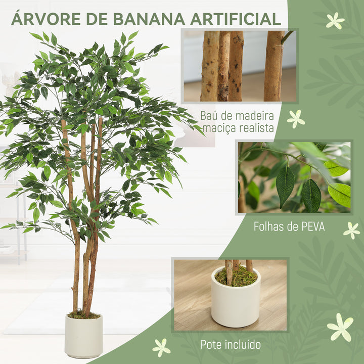 Ficus Artificial 150 cm com Tronco Natural Planta Artificial Realista para Interior com Vaso Decoração para Casa Sala, Escritório 65x65x150 cm Verde
