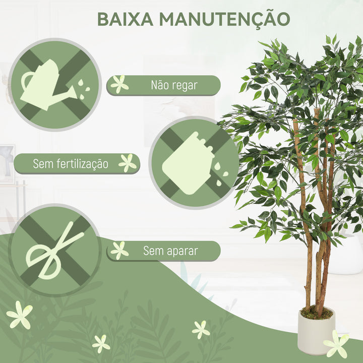 Ficus Artificial 150 cm com Tronco Natural Planta Artificial Realista para Interior com Vaso Decoração para Casa Sala, Escritório 65x65x150 cm Verde