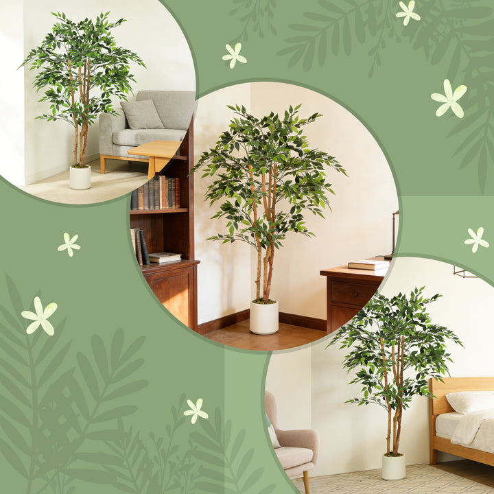 Ficus Artificial 150 cm com Tronco Natural Planta Artificial Realista para Interior com Vaso Decoração para Casa Sala, Escritório 65x65x150 cm Verde