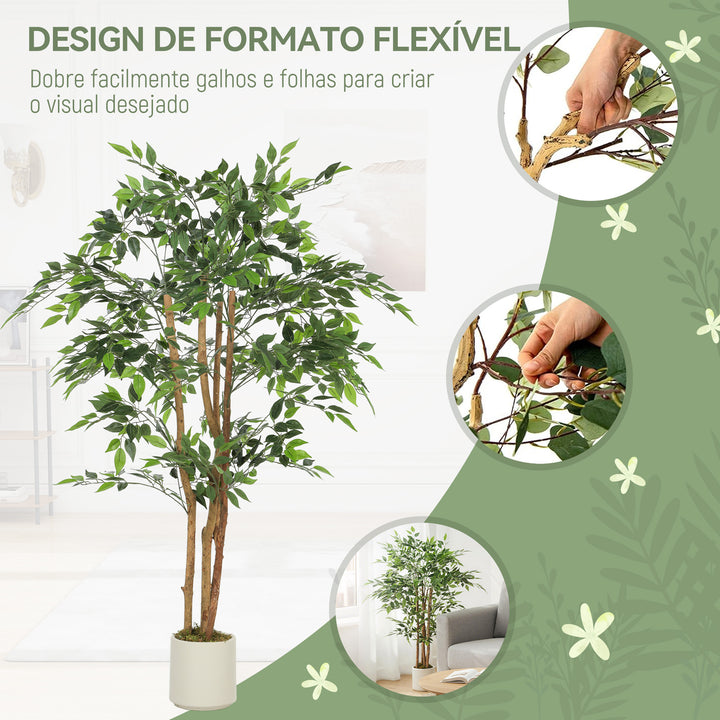 Ficus Artificial 150 cm com Tronco Natural Planta Artificial Realista para Interior com Vaso Decoração para Casa Sala, Escritório 65x65x150 cm Verde