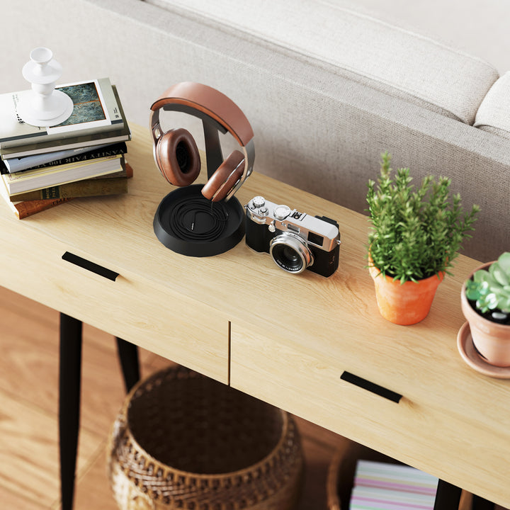 Mesa Consola Móvel para Entrada com 2 Gavetas e Pés de Aço Consola para Entrada Corredor 100x30x80,5 cm Carvalho