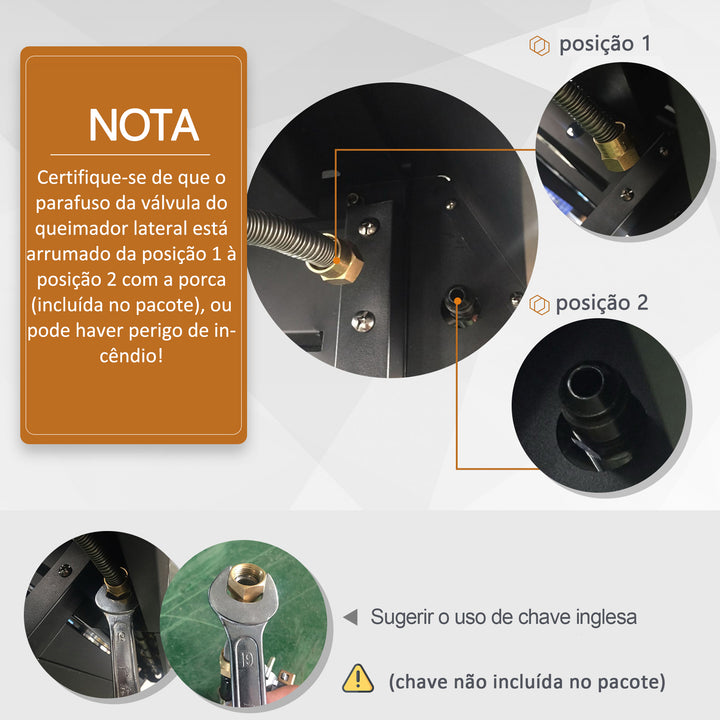 Churrasqueira à Gás com 4+1 Queimadores 14,4KW Mesas Laterais Armário de Armazenamento Termômetro e 2 Rodas Aço Inoxidável 125x51x100cm Preto