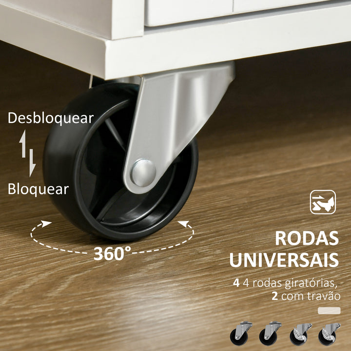 Carrinho de Cozinha com Rodas Móvel Auxiliar de Cozinha com 2 Gavetas 2 Portas Prateleira Ajustável e Suporte para Guardanapos para Sala de Jantar Sala de Estar 104x46x91 cm Branco