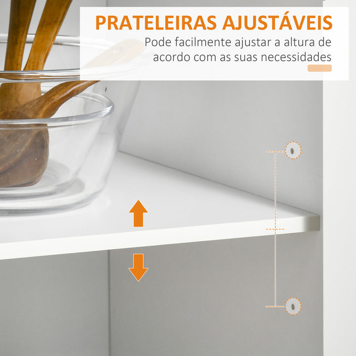 Carrinho de Cozinha com Rodas Móvel Auxiliar de Cozinha com 2 Gavetas 2 Portas Prateleira Ajustável e Suporte para Guardanapos para Sala de Jantar Sala de Estar 104x46x91 cm Branco