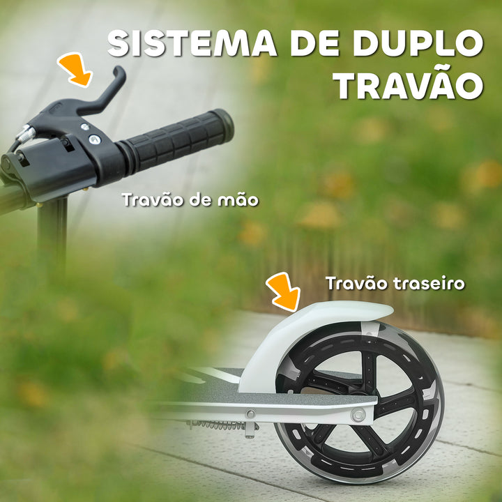 Trotinete Dobrável para Crianças de 3-8 Anos Trotinete Infantil de 2 Rodas com Luzes LED Guiador com 4 Alturas Ajustáveis Travão Traseiro e de Mão 73x36x73-89 cm Branco