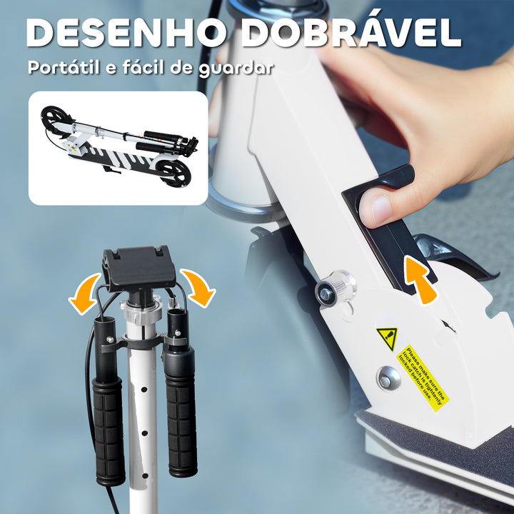Trotinete Dobrável para Crianças de 3-8 Anos Trotinete Infantil de 2 Rodas com Luzes LED Guiador com 4 Alturas Ajustáveis Travão Traseiro e de Mão 73x36x73-89 cm Branco
