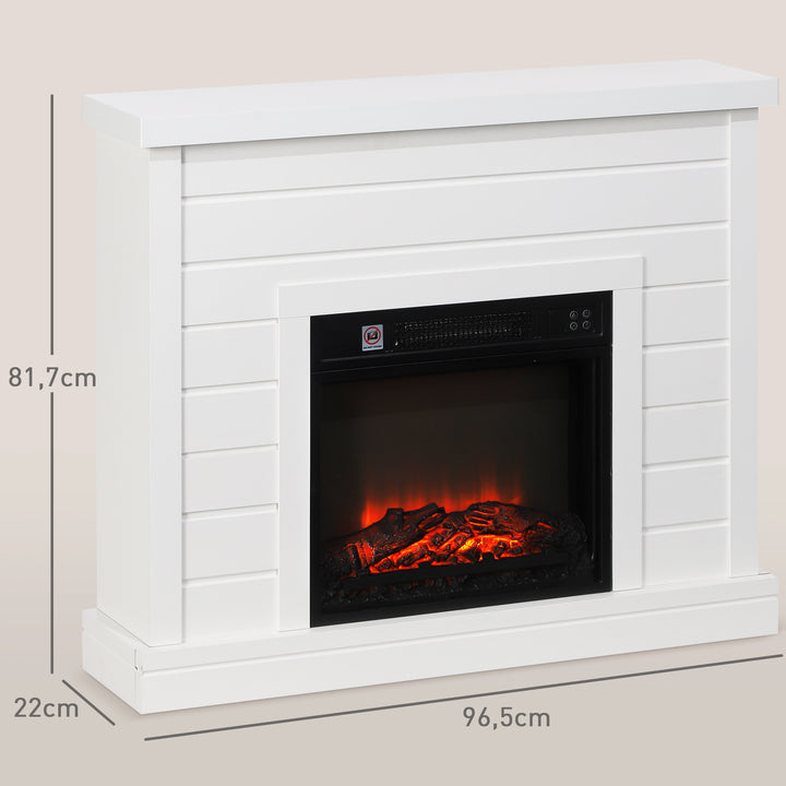 Lareira Elétrica 1800W Lareira Decorativa com Efeito de Chama Realista Controlo Remoto Temporizador Semanal Proteção Contra Sobreaquecimento para Ambientes de 30 m² 96,5x22x81,7 cm Branco