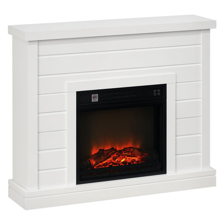 Lareira Elétrica 1800W Lareira Decorativa com Efeito de Chama Realista Controlo Remoto Temporizador Semanal Proteção Contra Sobreaquecimento para Ambientes de 30 m² 96,5x22x81,7 cm Branco