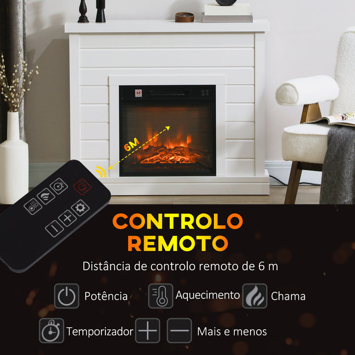 Lareira Elétrica 1800W Lareira Decorativa com Efeito de Chama Realista Controlo Remoto Temporizador Semanal Proteção Contra Sobreaquecimento para Ambientes de 30 m² 96,5x22x81,7 cm Branco