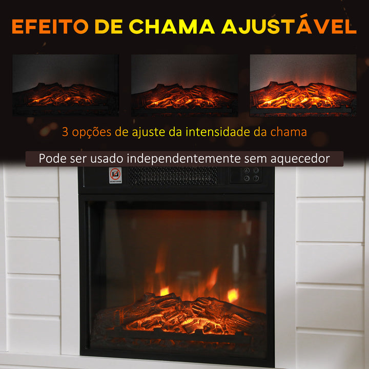 Lareira Elétrica 1800W Lareira Decorativa com Efeito de Chama Realista Controlo Remoto Temporizador Semanal Proteção Contra Sobreaquecimento para Ambientes de 30 m² 96,5x22x81,7 cm Branco