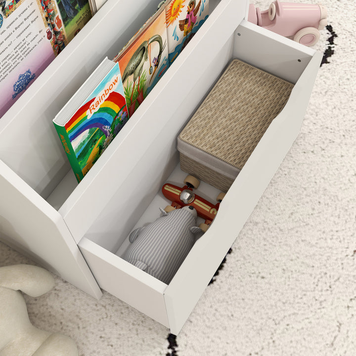 Estante de Brinquedos com 3 Compartimentos Estante Infantil para Brinquedos com Gaveta com Rodas Multifuncional para Quarto Sala de Jogos 62,5x30x70 cm Branco