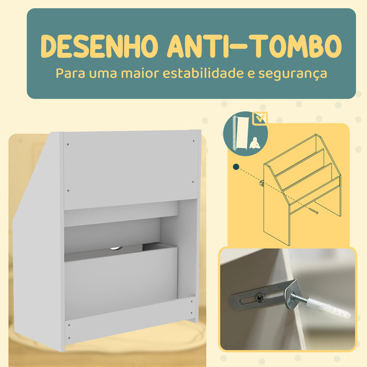 Estante de Brinquedos com 3 Compartimentos Estante Infantil para Brinquedos com Gaveta com Rodas Multifuncional para Quarto Sala de Jogos 62,5x30x70 cm Branco