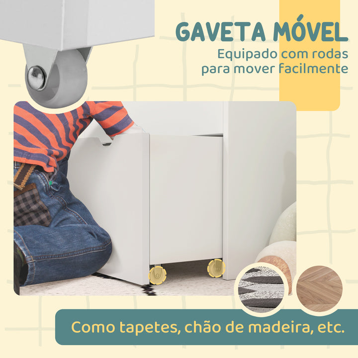 Estante de Brinquedos com 3 Compartimentos Estante Infantil para Brinquedos com Gaveta com Rodas Multifuncional para Quarto Sala de Jogos 62,5x30x70 cm Branco