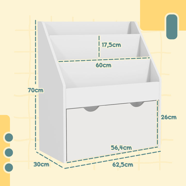 Estante de Brinquedos com 3 Compartimentos Estante Infantil para Brinquedos com Gaveta com Rodas Multifuncional para Quarto Sala de Jogos 62,5x30x70 cm Branco