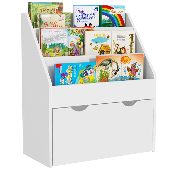Estante de Brinquedos com 3 Compartimentos Estante Infantil para Brinquedos com Gaveta com Rodas Multifuncional para Quarto Sala de Jogos 62,5x30x70 cm Branco