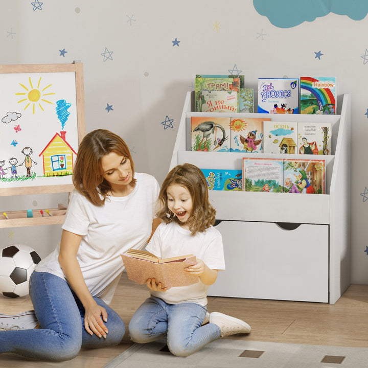 Estante de Brinquedos com 3 Compartimentos Estante Infantil para Brinquedos com Gaveta com Rodas Multifuncional para Quarto Sala de Jogos 62,5x30x70 cm Branco