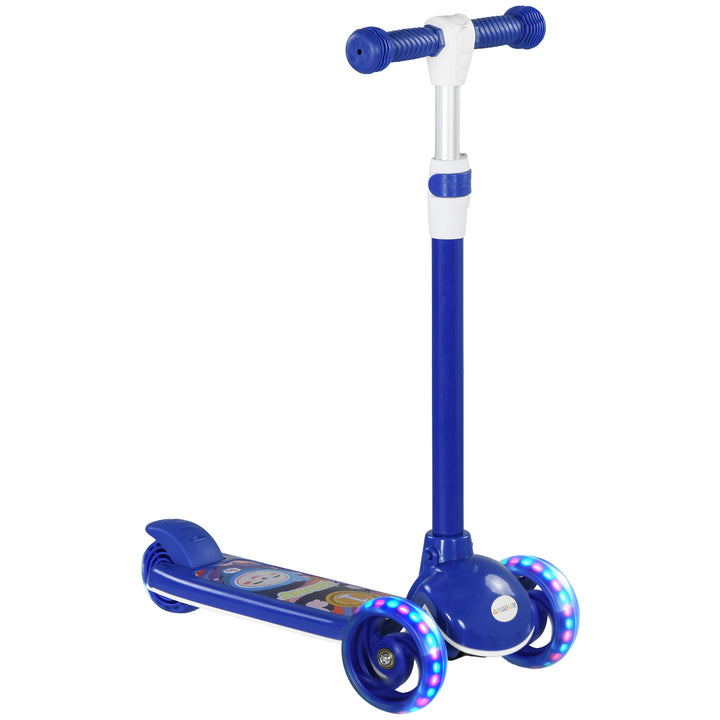 Trotinete para Crianças de 2-6 Anos Trotinete Infantil Dobrável Trotinete com 3 Rodas LED Altura Ajustável Carga 25 kg 52x29x63-76 cm Azul