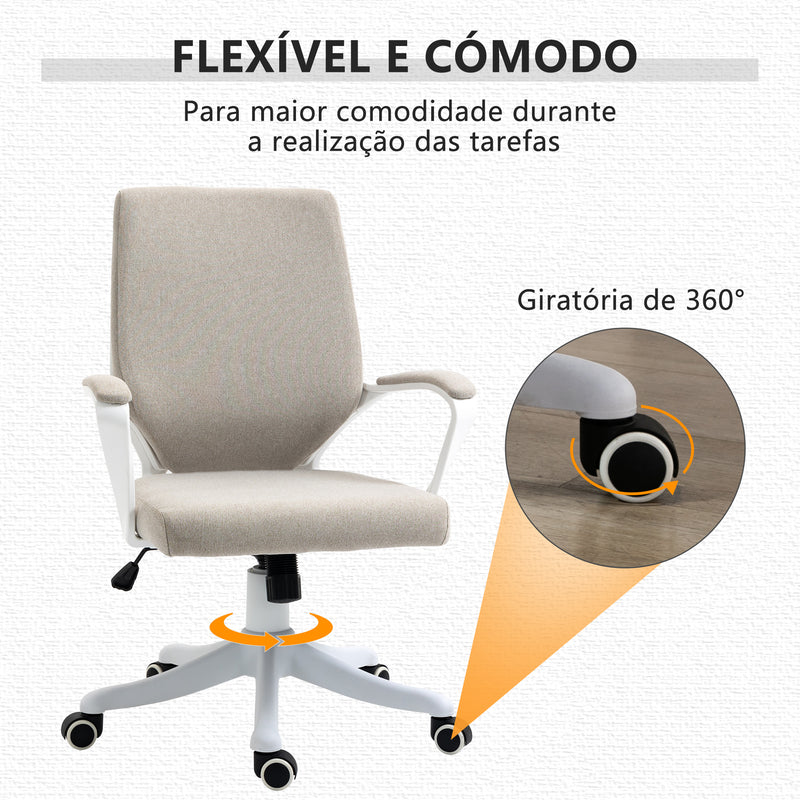 Cadeira de Escritório Giratória Cadeira de Escritório Ergonómica com Altura Ajustável Apoio para os Braços Acolchoado e Suporte Lombar Carga Máxima 120 kg 62x69x92-100 cm Bege