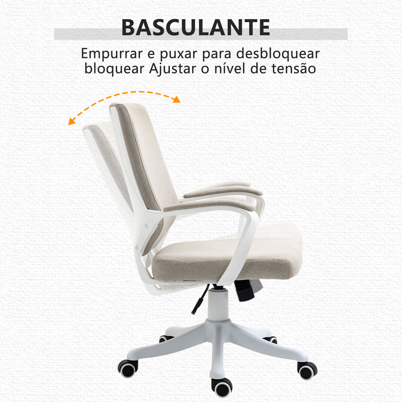 Cadeira de Escritório Giratória Cadeira de Escritório Ergonómica com Altura Ajustável Apoio para os Braços Acolchoado e Suporte Lombar Carga Máxima 120 kg 62x69x92-100 cm Bege