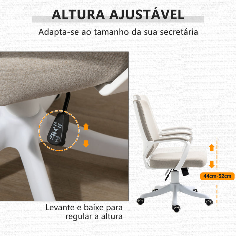 Cadeira de Escritório Giratória Cadeira de Escritório Ergonómica com Altura Ajustável Apoio para os Braços Acolchoado e Suporte Lombar Carga Máxima 120 kg 62x69x92-100 cm Bege