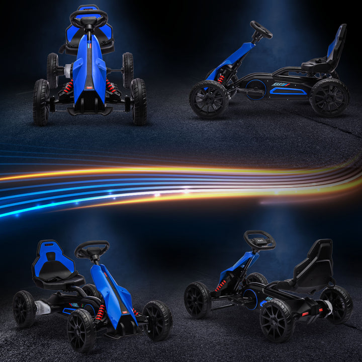 Go Kart Carro Elétrico para Crianças de 3 a 8 Anos Kart a Bateria 12V Velocidade Ajustável 3-5 km/h e Cinto de Segurança Carga 30 kg para Exterior 100x58x58,5 cm Azul