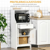 Móvel Auxiliar de Cozinha Móvel para Micro-Ondas Aparador de Cozinha com Gaveta Prateleira 2 Portas Compartimento Desenho Anti-Tombo para Sala de Jantar 60x40x122,5 cm Branco