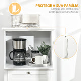 Móvel Auxiliar de Cozinha Móvel para Micro-Ondas Aparador de Cozinha com Gaveta Prateleira 2 Portas Compartimento Desenho Anti-Tombo para Sala de Jantar 60x40x122,5 cm Branco