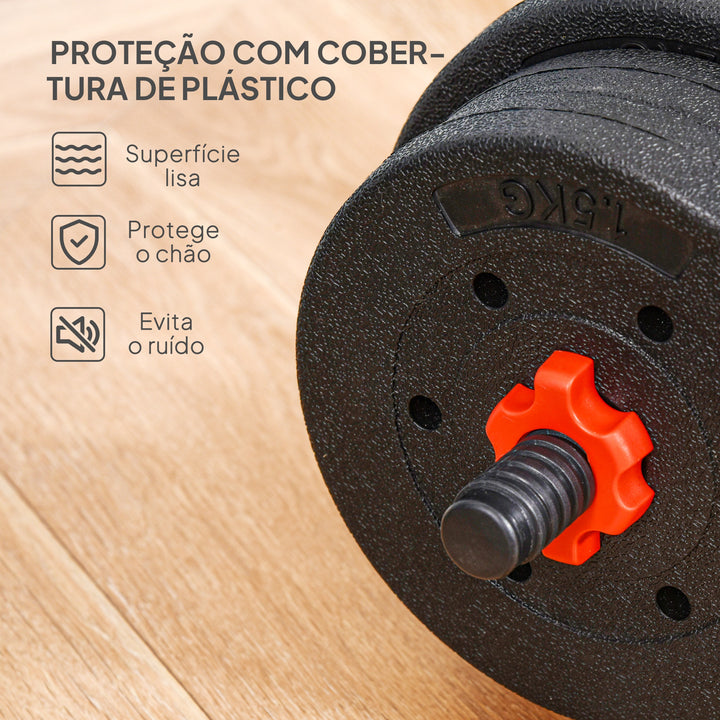 Conjunto de halteres 2 em 1 25 kg com barra ajustável Treinamento de força e levantamento de peso para ginasio preto