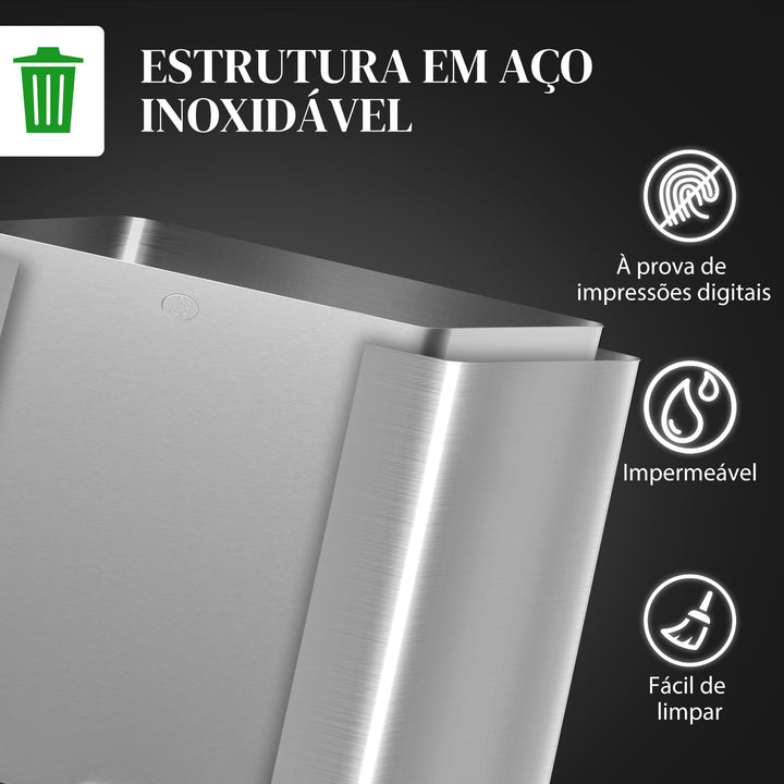 Balde de Lixo de Cozinha com 2 Compartimentos 2x20L Cubo de Lixo de Aço Inoxidável com Pedal Tampa de Fechamento Suave e Cubo Amovível para Escritório Cozinha Prata