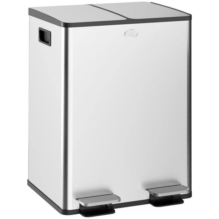 Balde de Lixo de Cozinha com 2 Compartimentos 2x20L Cubo de Lixo de Aço Inoxidável com Pedal Tampa de Fechamento Suave e Cubo Amovível para Escritório Cozinha Prata