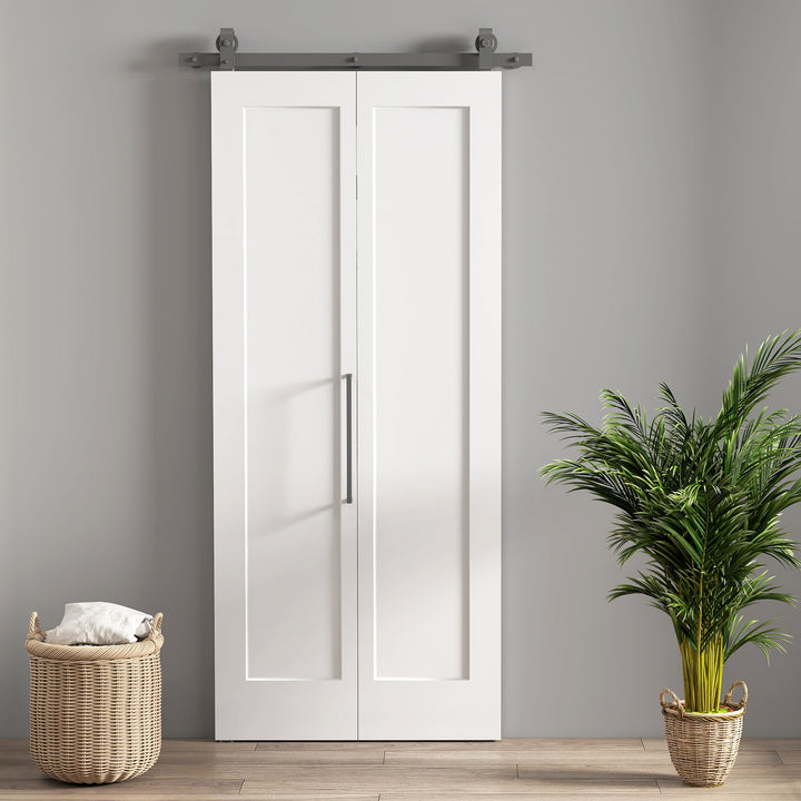 Porta de Correr com Acessórios Porta de Correr Dobrável com Acabamento Elegante Puxador Montagem Fácil para Casa de Banho Sala de Estar Cozinha 90x210 cm Branco