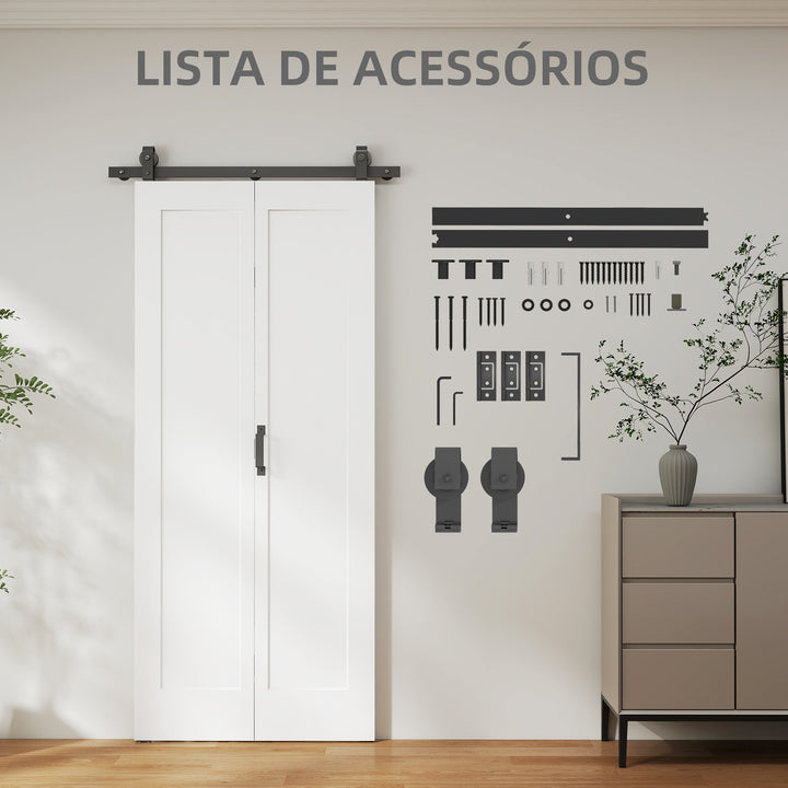 Porta de Correr com Acessórios Porta de Correr Dobrável com Acabamento Elegante Puxador Montagem Fácil para Casa de Banho Sala de Estar Cozinha 90x210 cm Branco