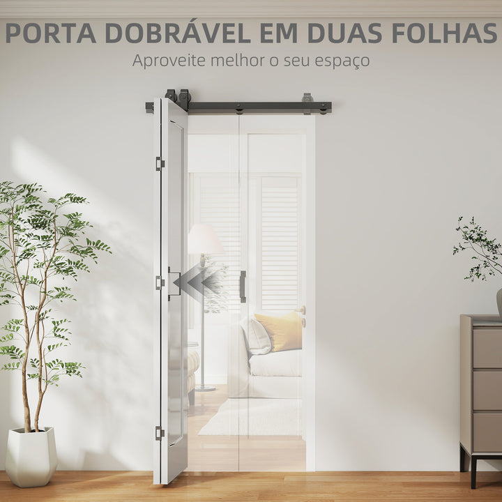 Porta de Correr com Acessórios Porta de Correr Dobrável com Acabamento Elegante Puxador Montagem Fácil para Casa de Banho Sala de Estar Cozinha 90x210 cm Branco