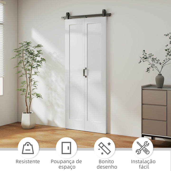 Porta de Correr com Acessórios Porta de Correr Dobrável com Acabamento Elegante Puxador Montagem Fácil para Casa de Banho Sala de Estar Cozinha 90x210 cm Branco