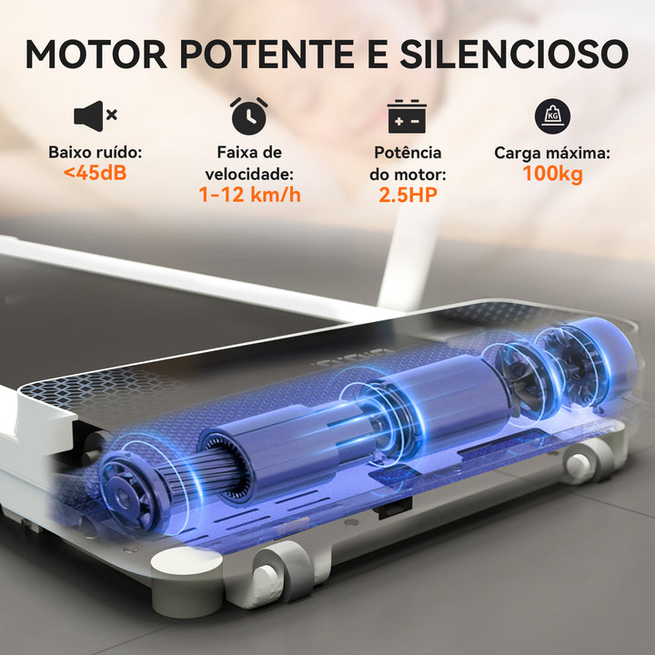 Passadeira Dobrável 7% Inclinação, Caminhadora Elétrica 0-12 KM/H, 2 em 1 para usar sob a Secretária, com Motor de 2.5HP, Ecrã LED, Controlo Remoto e Suporte Integrado, para Casa e Escritório