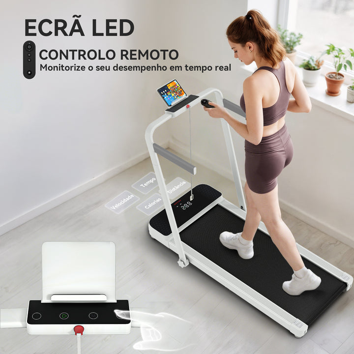 Passadeira Dobrável 7% Inclinação, Caminhadora Elétrica 0-12 KM/H, 2 em 1 para usar sob a Secretária, com Motor de 2.5HP, Ecrã LED, Controlo Remoto e Suporte Integrado, para Casa e Escritório