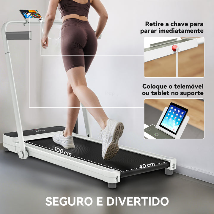 Passadeira Dobrável 7% Inclinação, Caminhadora Elétrica 0-12 KM/H, 2 em 1 para usar sob a Secretária, com Motor de 2.5HP, Ecrã LED, Controlo Remoto e Suporte Integrado, para Casa e Escritório