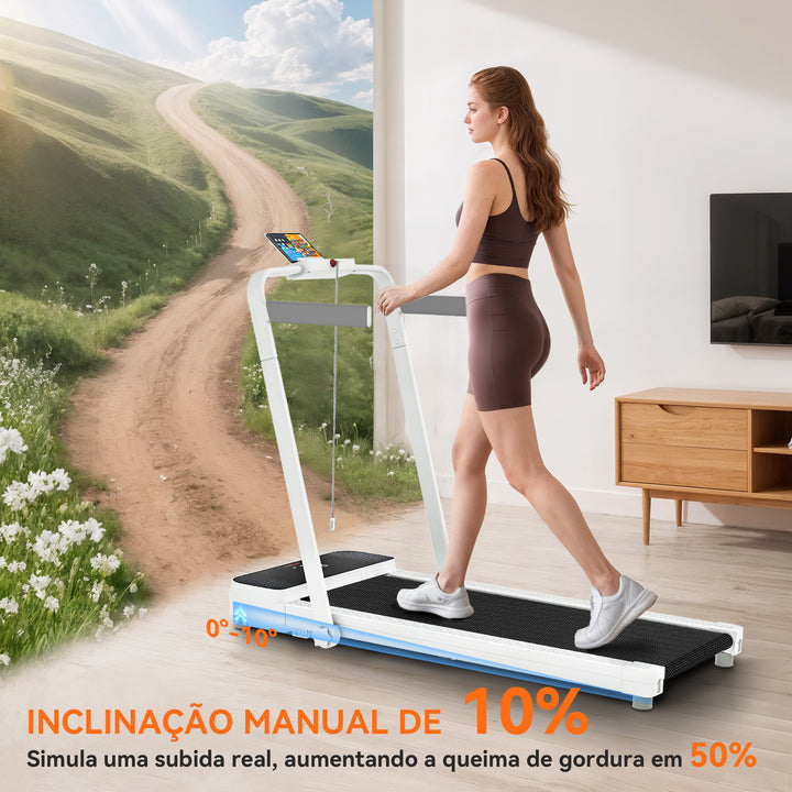 Passadeira Dobrável 7% Inclinação, Caminhadora Elétrica 0-12 KM/H, 2 em 1 para usar sob a Secretária, com Motor de 2.5HP, Ecrã LED, Controlo Remoto e Suporte Integrado, para Casa e Escritório