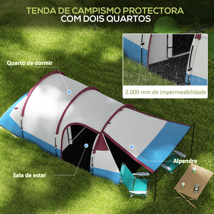 Tenda de Campismo Familiar para 2-3 Pessoas Tenda de Campismo Dobrável com 2 Quartos e Bolsa de Transporte Impermeável para Trekking 420x200x150 cm Multicolor