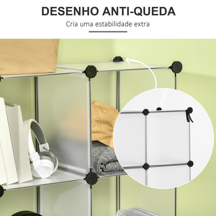 Armário Modular de Plástico Organizador de Sapatos com 16 Cubos de 30x30x30cm para Entrada Corredor Quarto 125x32x125 cm Transparente